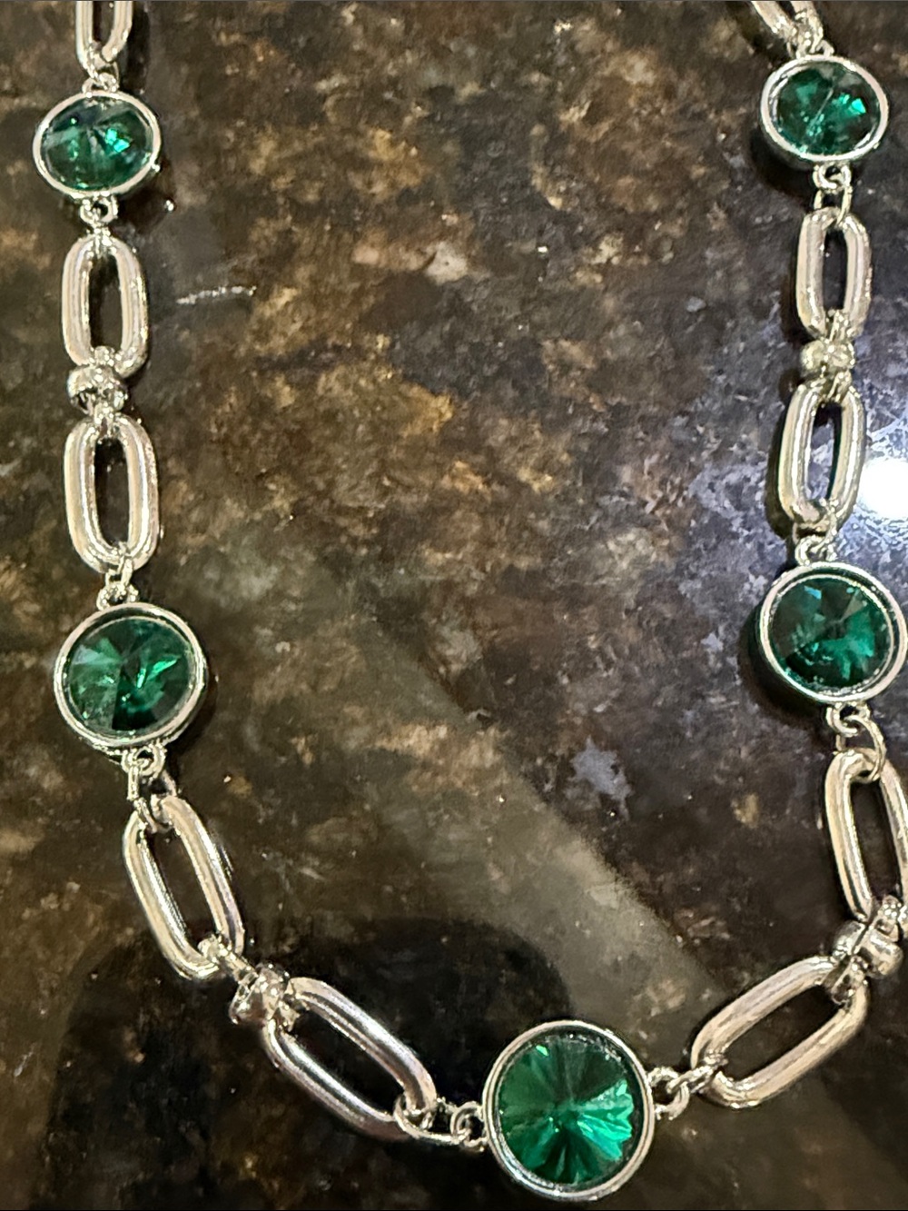 Anthropologie Radium Creation Silver-Toned Chain Link Green Gemstone Necklace🔥🔥🔥 - Picture 14 of 16
